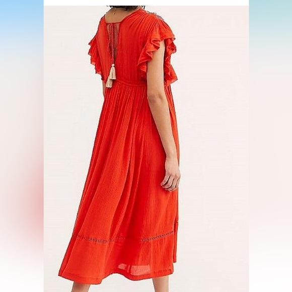 Free People Womens Will Wait For You‎ Boho Floral Maxi Dress Red Small - Picture 2 of 7